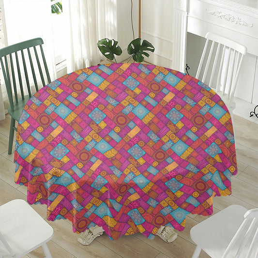 Indian Patchwork Pattern Print Waterproof Round Tablecloth