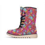 Indian Patchwork Pattern Print Winter Boots