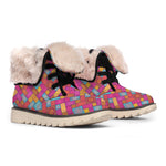 Indian Patchwork Pattern Print Winter Boots