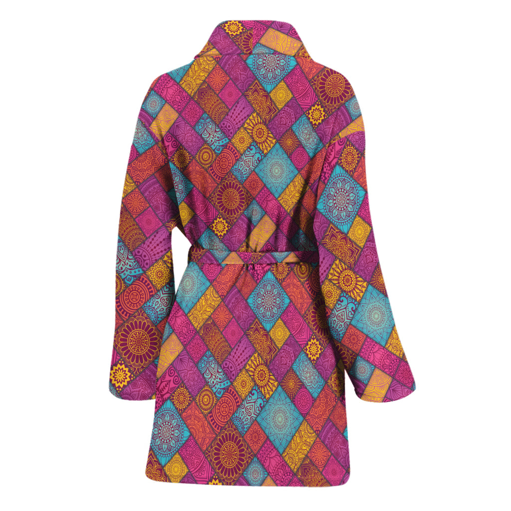 Indian Patchwork Pattern Print Women's Bathrobe