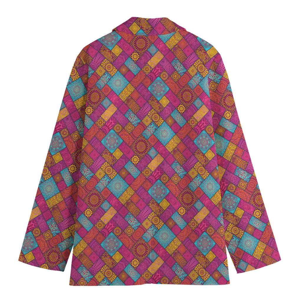 Indian Patchwork Pattern Print Women's Blazer