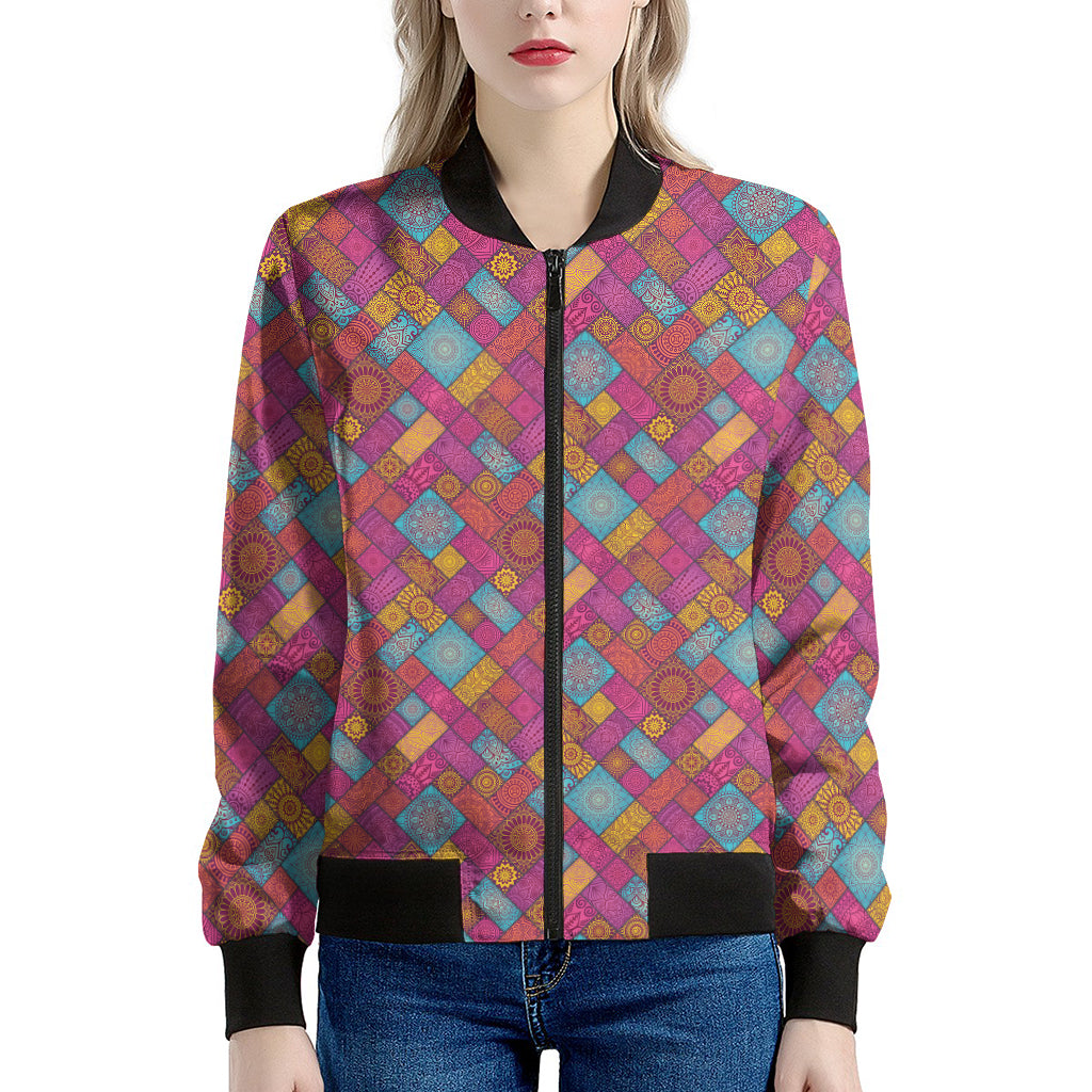 Indian Patchwork Pattern Print Women's Bomber Jacket