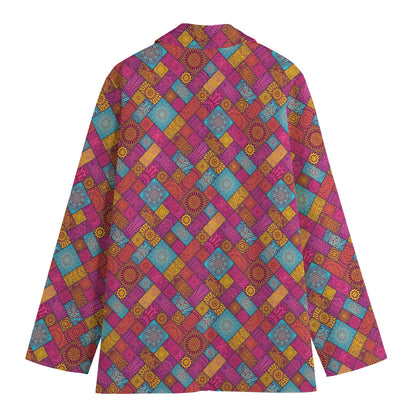 Indian Patchwork Pattern Print Women's Cotton Blazer