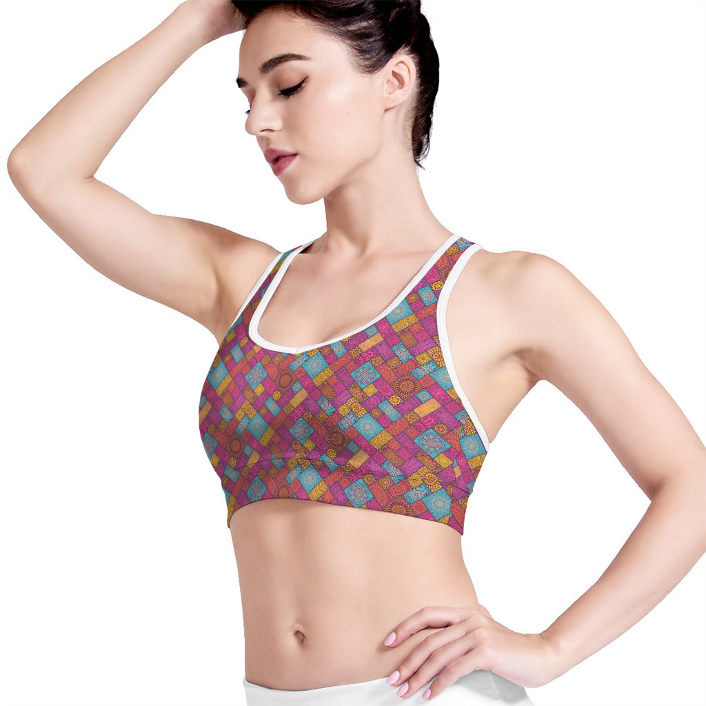 Indian Patchwork Pattern Print Women's Sports Bra