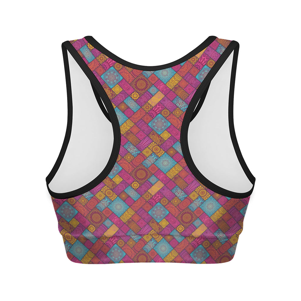 Indian Patchwork Pattern Print Women's Sports Bra