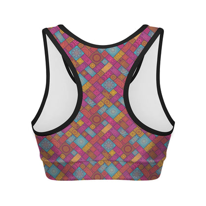 Indian Patchwork Pattern Print Women's Sports Bra