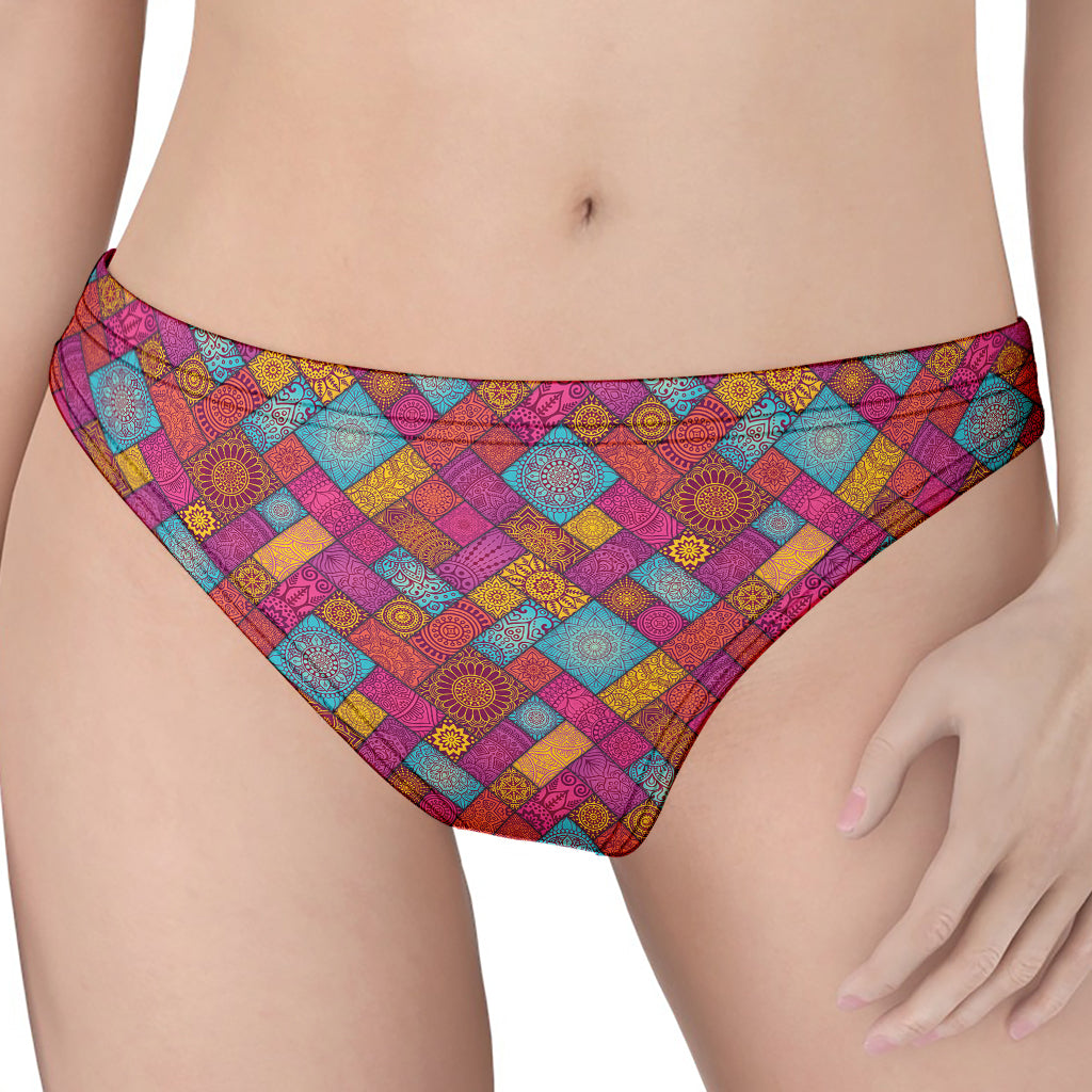 Indian Patchwork Pattern Print Women's Thong