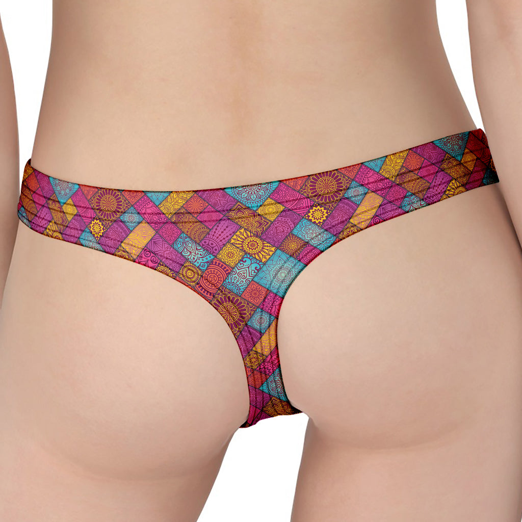 Indian Patchwork Pattern Print Women's Thong