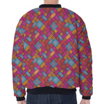 Indian Patchwork Pattern Print Zip Sleeve Bomber Jacket
