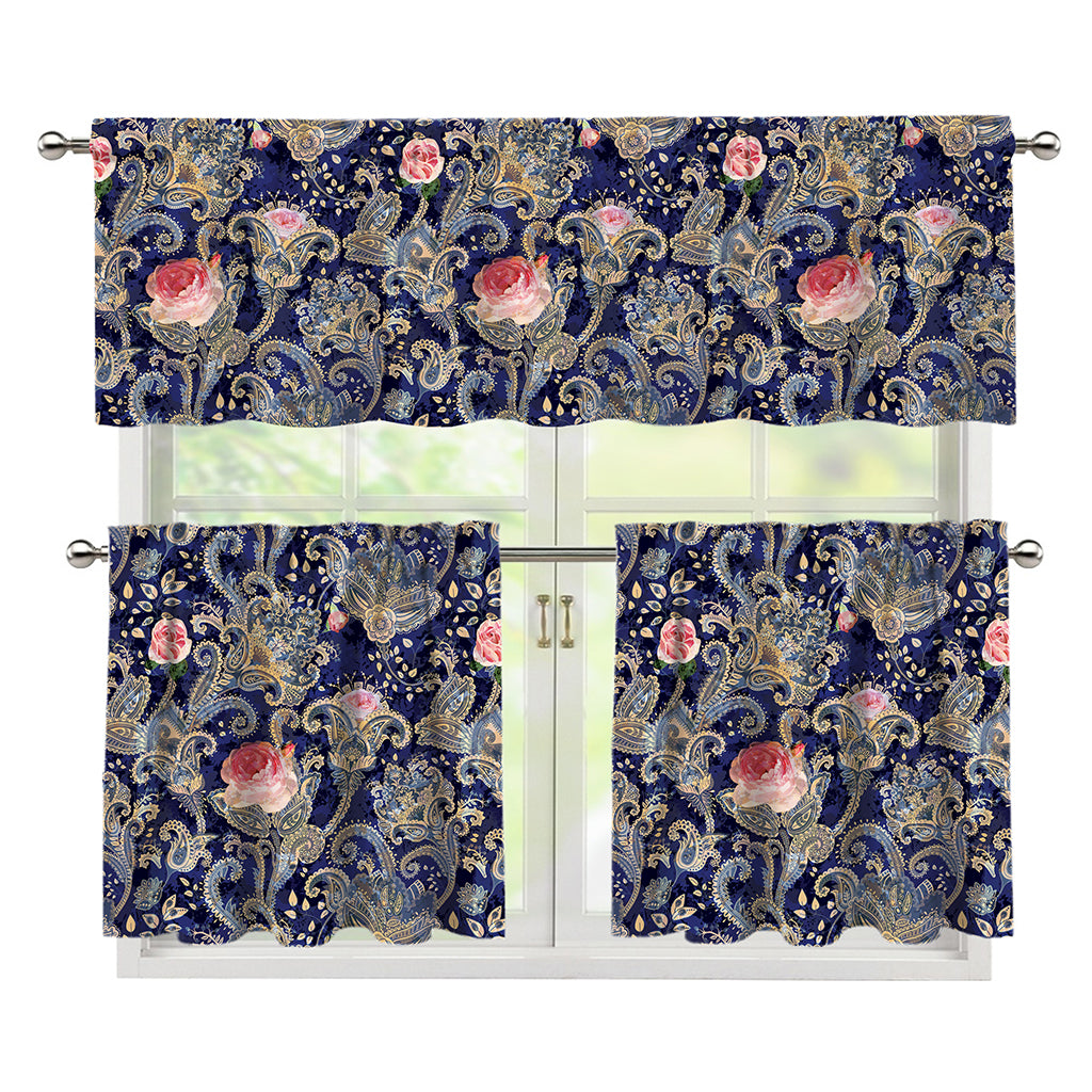 Indian Rose Paisley Pattern Print 3 Piece Kitchen Curtains