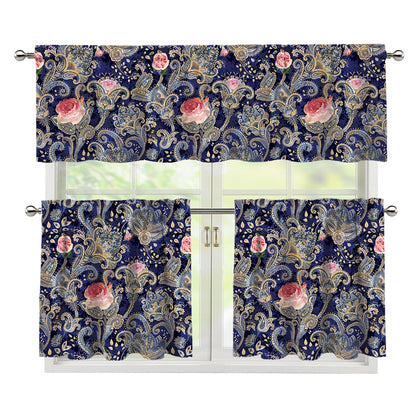 Indian Rose Paisley Pattern Print 3 Piece Kitchen Curtains