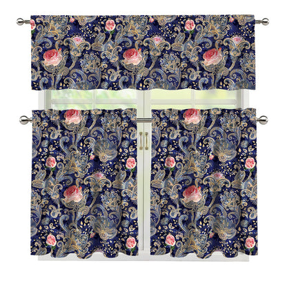 Indian Rose Paisley Pattern Print 3 Piece Kitchen Curtains