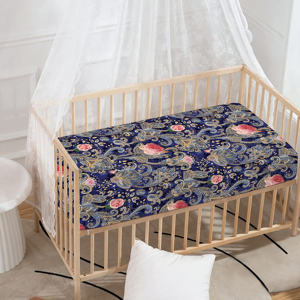 Indian Rose Paisley Pattern Print Baby Crib Sheet