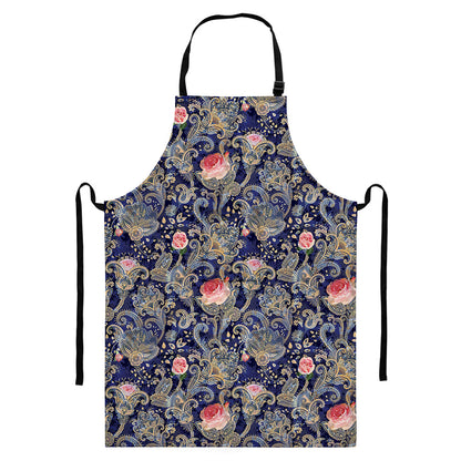 Indian Rose Paisley Pattern Print Bib Apron With Pocket