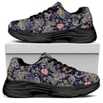 Indian Rose Paisley Pattern Print Black Chunky Shoes