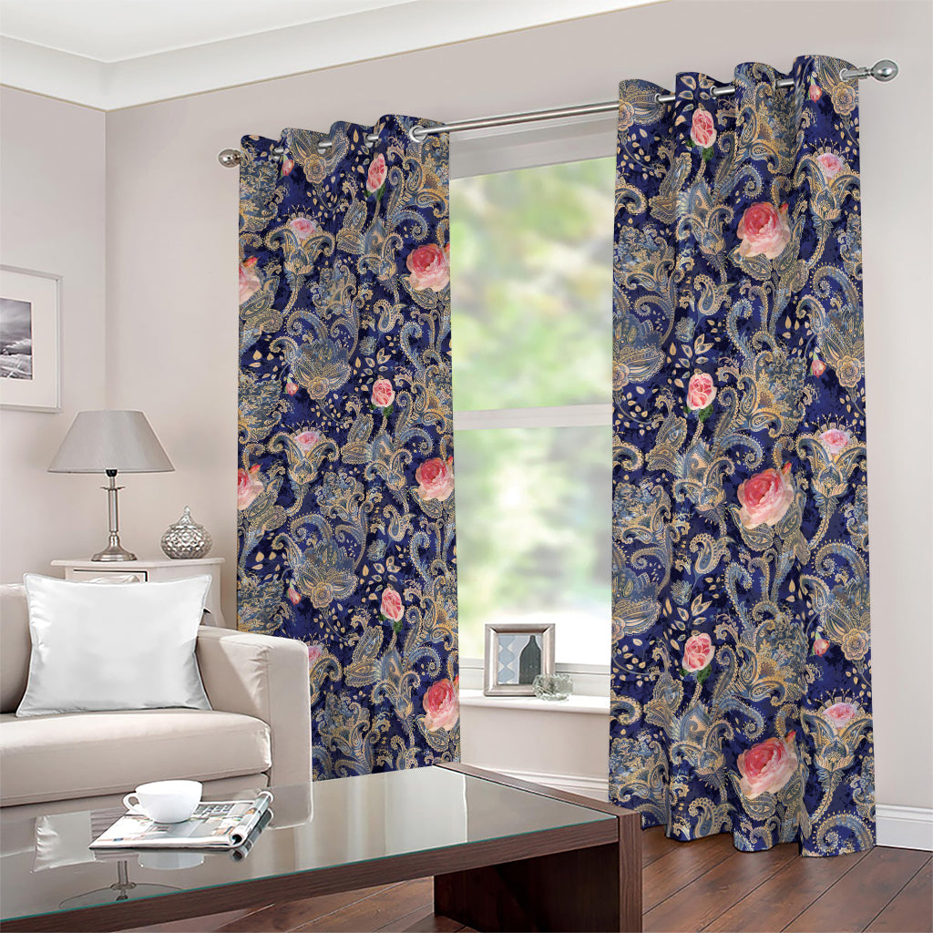 Indian Rose Paisley Pattern Print Blackout Grommet Curtains