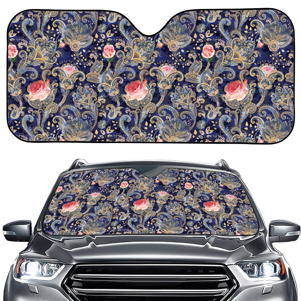 Indian Rose Paisley Pattern Print Car Windshield Sun Shade