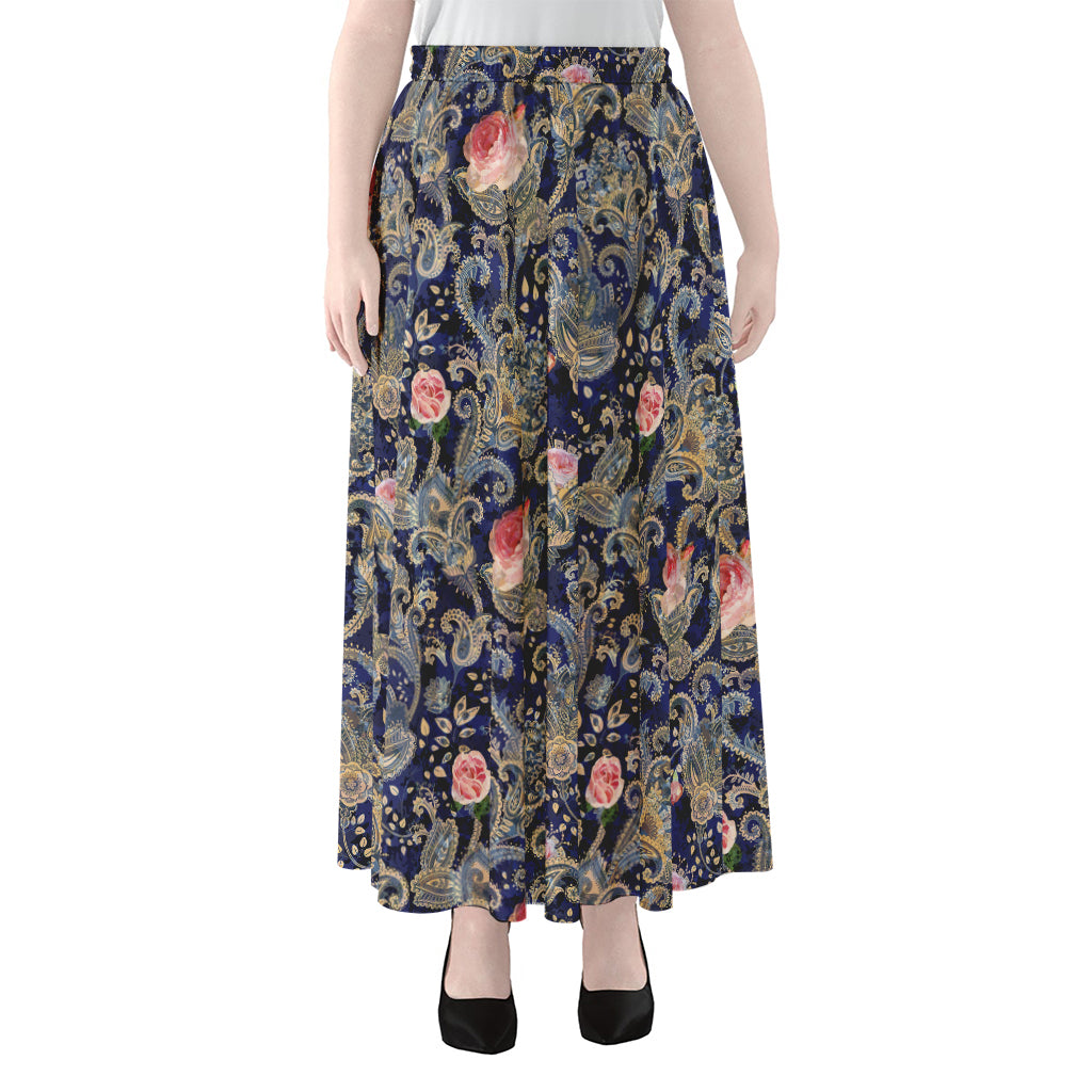 Indian Rose Paisley Pattern Print Chiffon Maxi Skirt