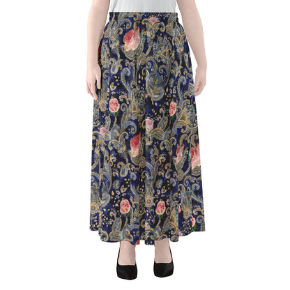 Indian Rose Paisley Pattern Print Chiffon Maxi Skirt