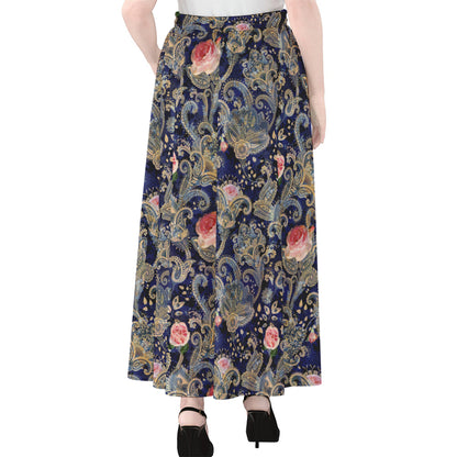 Indian Rose Paisley Pattern Print Chiffon Maxi Skirt
