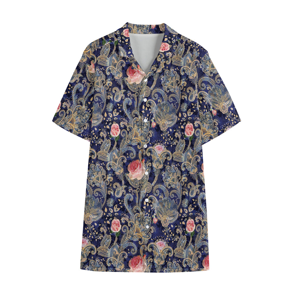 Indian Rose Paisley Pattern Print Cotton Hawaiian Shirt