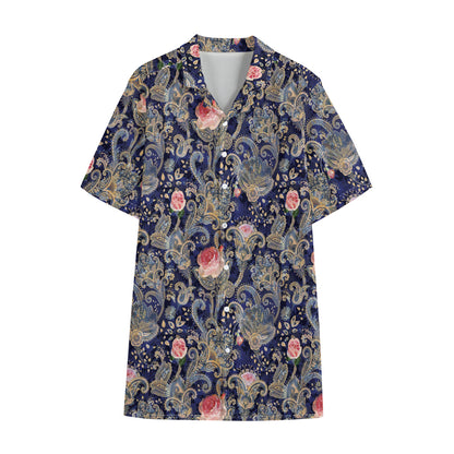 Indian Rose Paisley Pattern Print Cotton Hawaiian Shirt