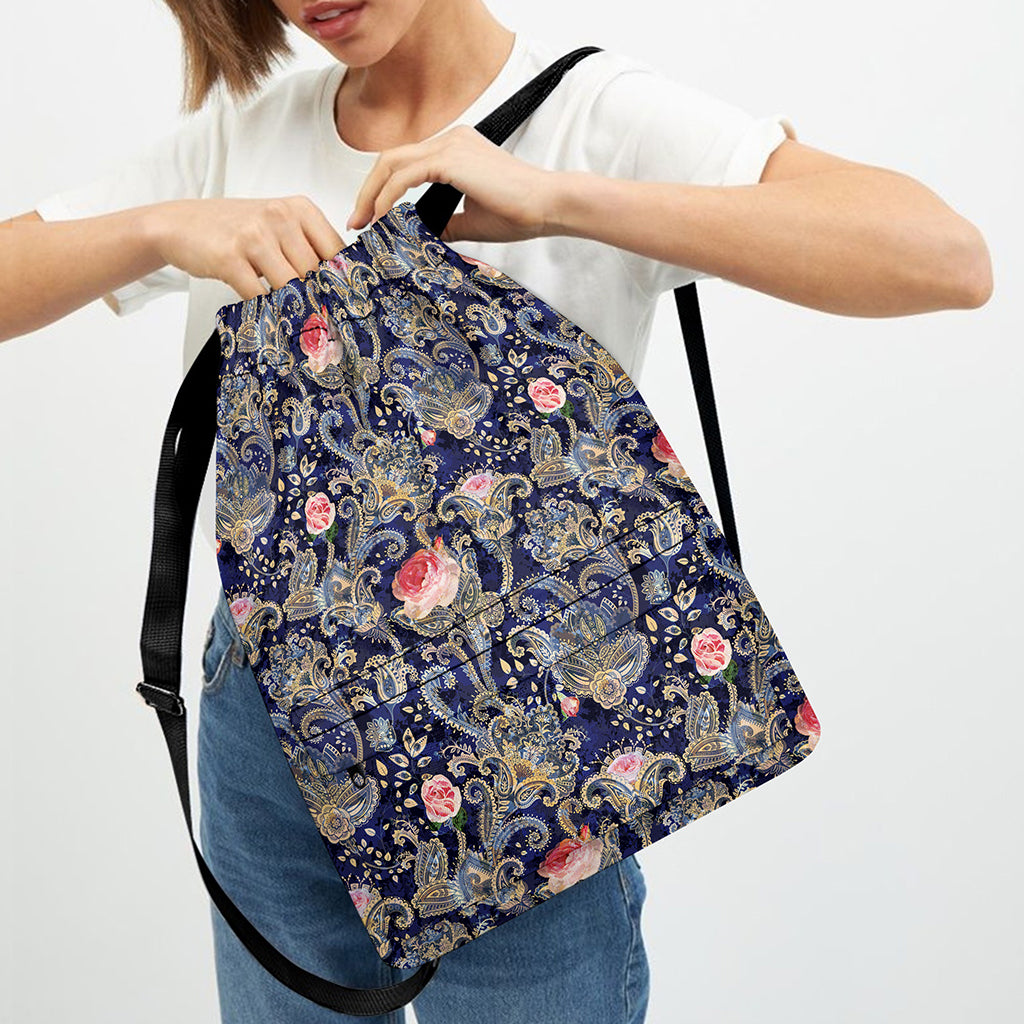 Indian Rose Paisley Pattern Print Drawstring Backpack