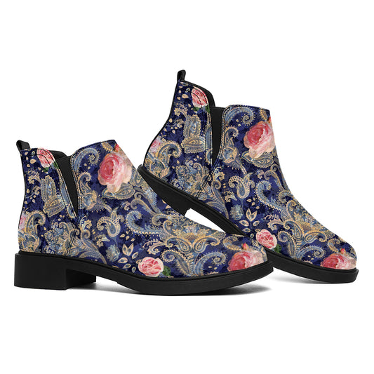 Indian Rose Paisley Pattern Print Flat Ankle Boots