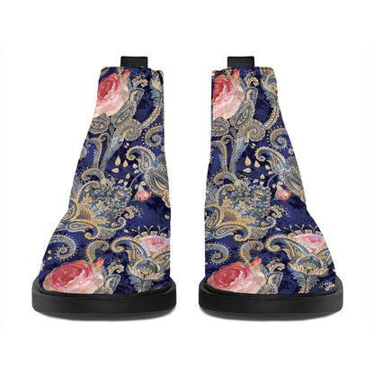 Indian Rose Paisley Pattern Print Flat Ankle Boots