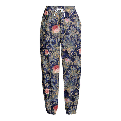 Indian Rose Paisley Pattern Print Fleece Lined Knit Pants