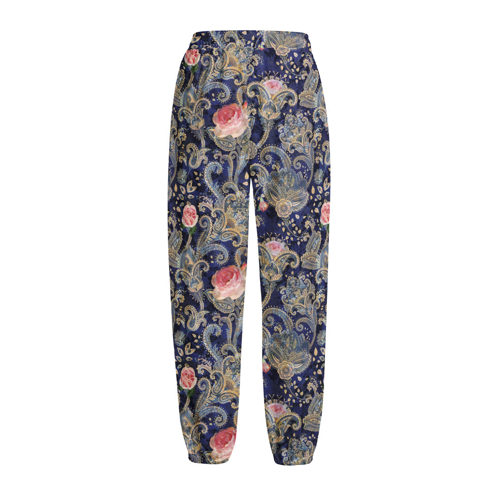 Indian Rose Paisley Pattern Print Fleece Lined Knit Pants