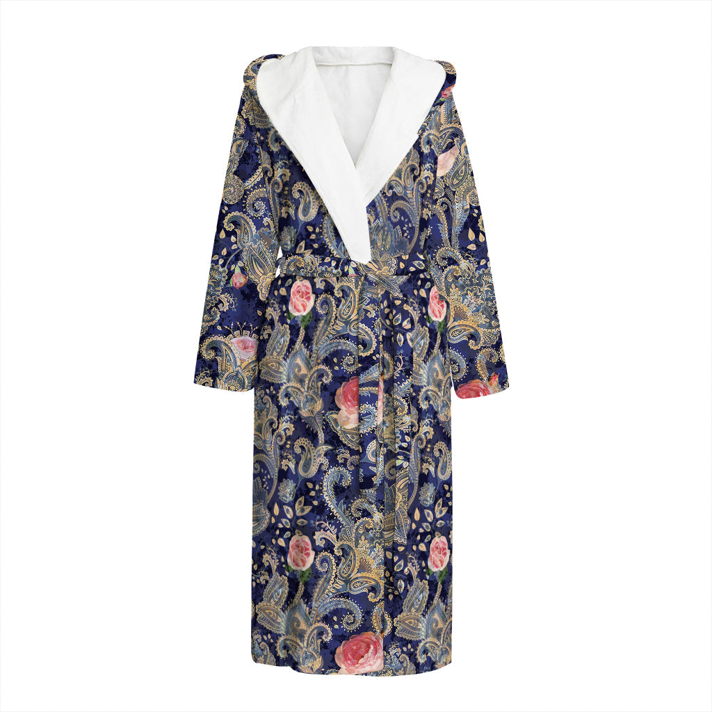 Indian Rose Paisley Pattern Print Hooded Bathrobe