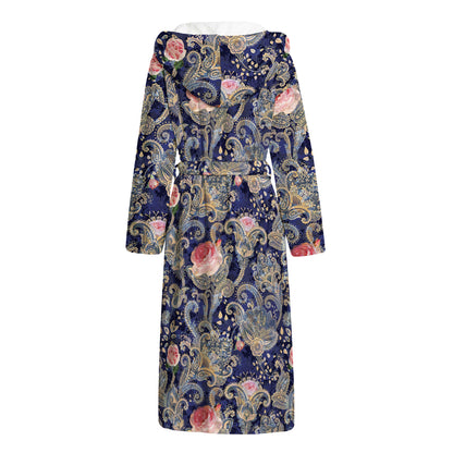 Indian Rose Paisley Pattern Print Hooded Bathrobe