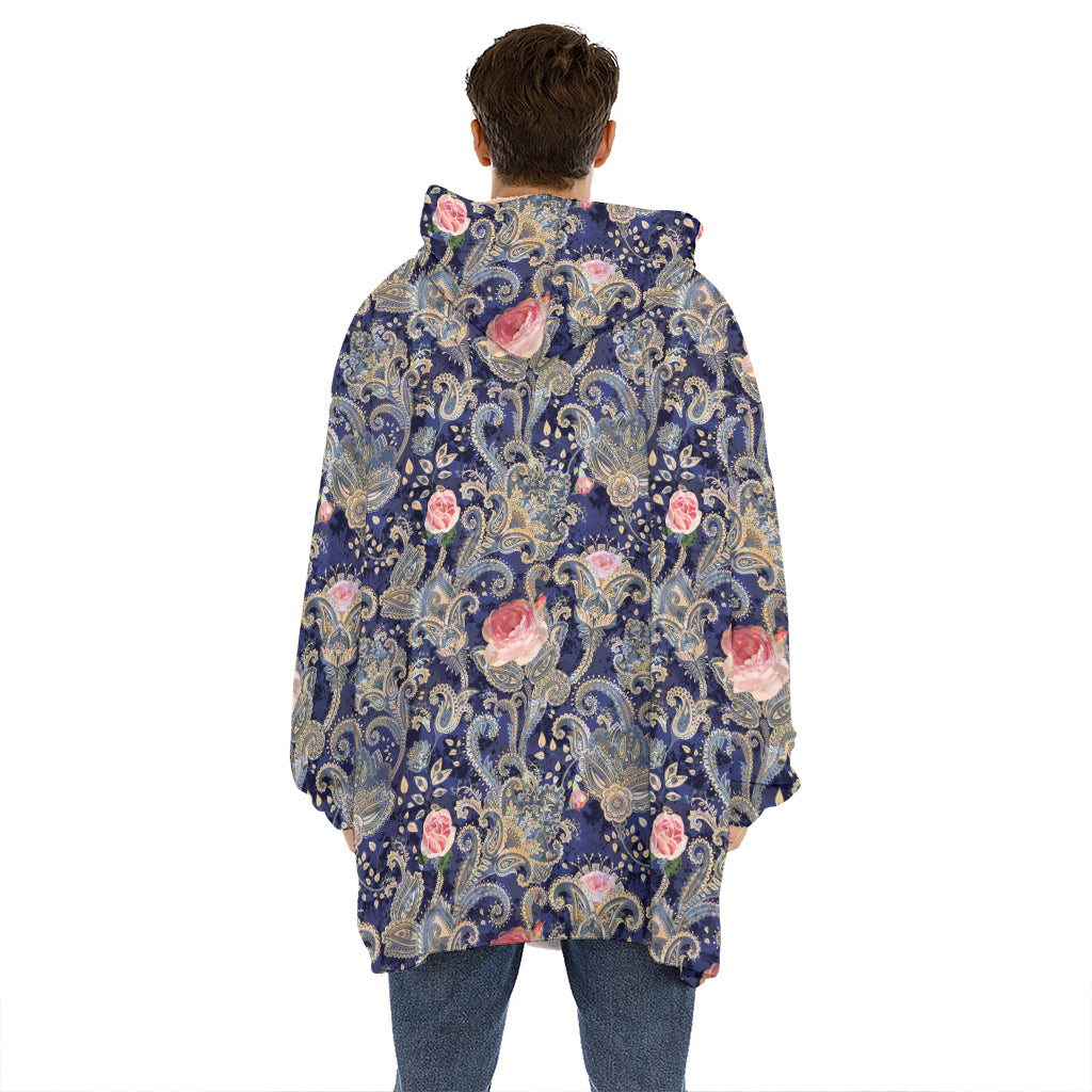 Indian Rose Paisley Pattern Print Hoodie Blanket