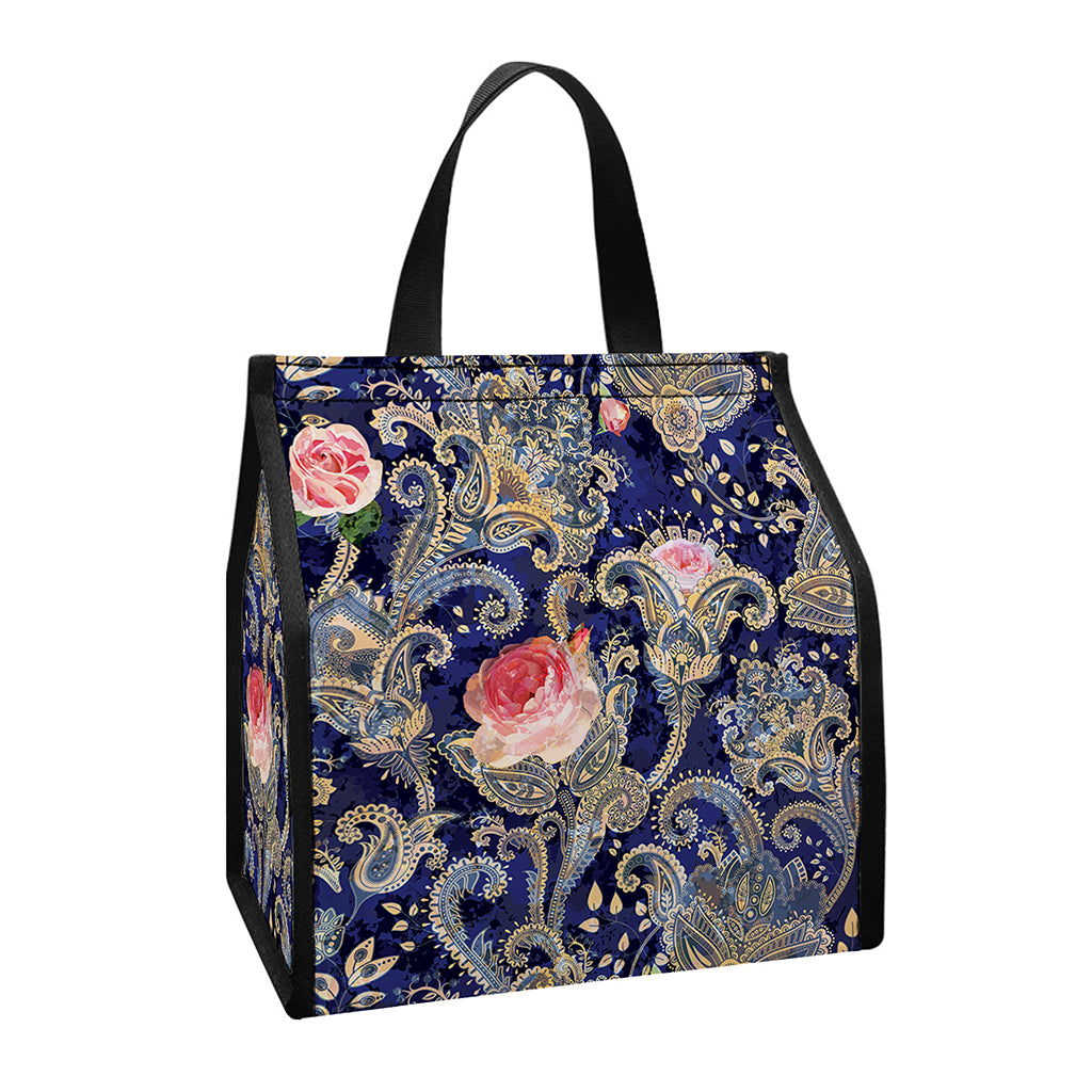 Indian Rose Paisley Pattern Print Insulated Lunch Tote