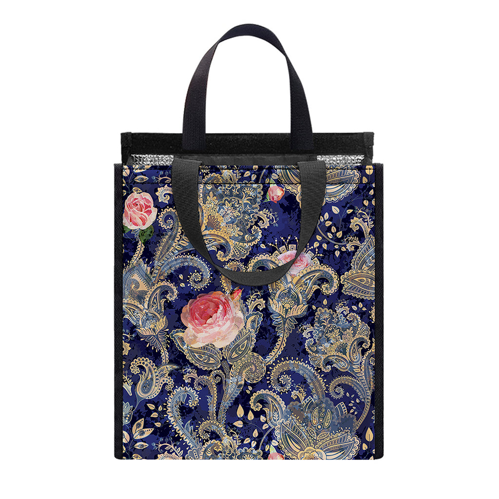 Indian Rose Paisley Pattern Print Insulated Lunch Tote