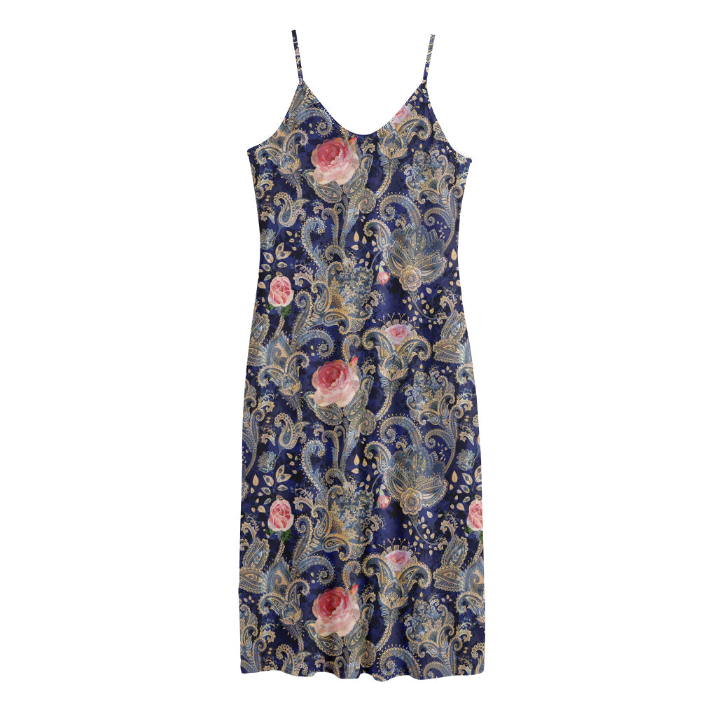 Indian Rose Paisley Pattern Print Jersey Midi Cami Dress
