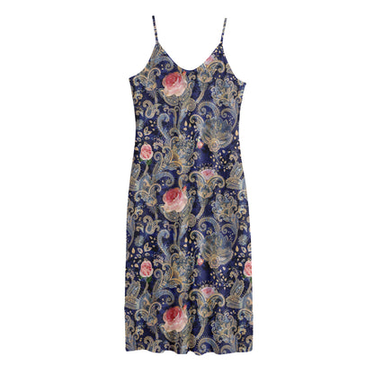 Indian Rose Paisley Pattern Print Jersey Midi Cami Dress