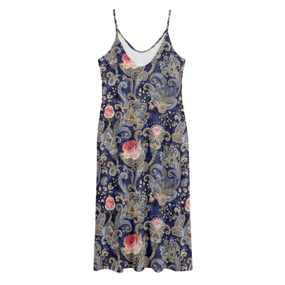 Indian Rose Paisley Pattern Print Jersey Midi Cami Dress