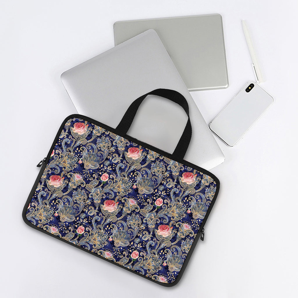 Indian Rose Paisley Pattern Print Laptop Sleeve With Handle