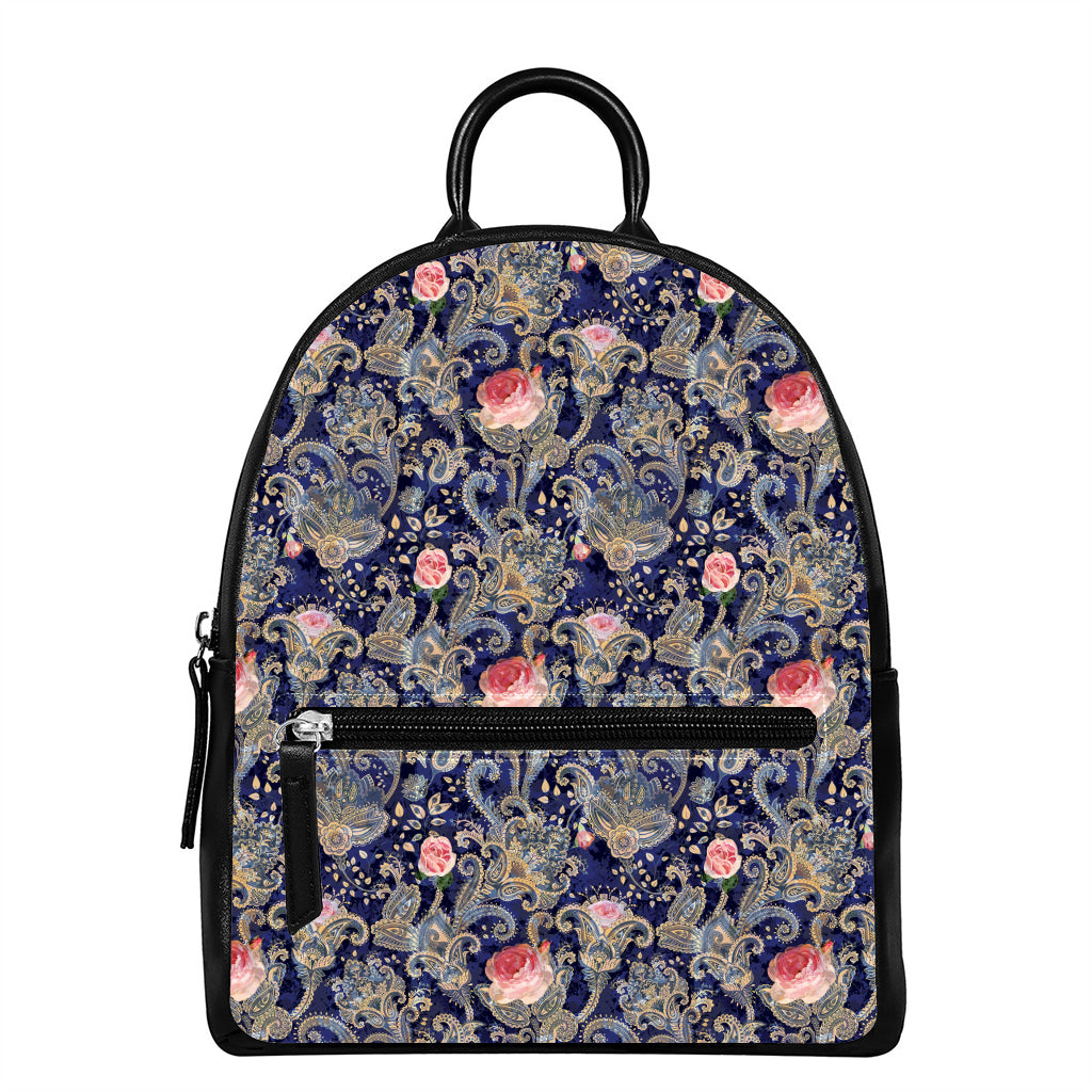 Indian Rose Paisley Pattern Print Leather Backpack