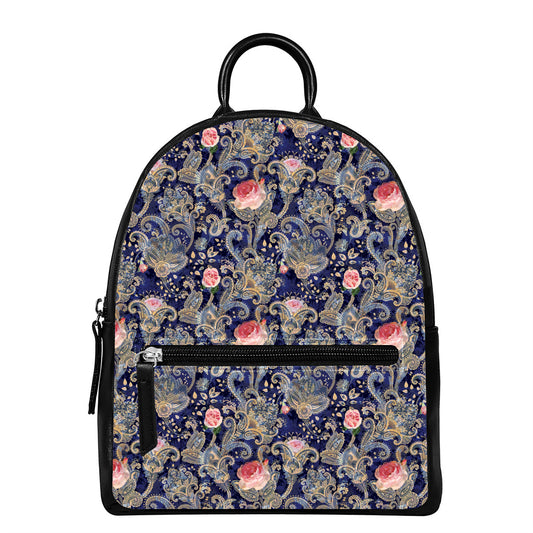 Indian Rose Paisley Pattern Print Leather Backpack