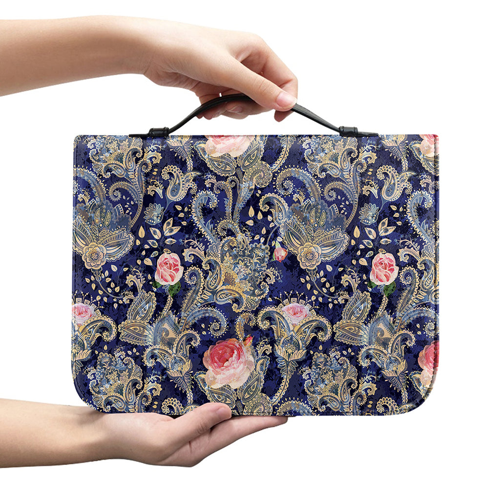 Indian Rose Paisley Pattern Print Leather Bible Cover