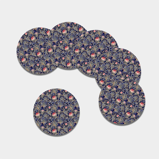 Indian Rose Paisley Pattern Print Leather Coaster Set