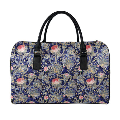 Indian Rose Paisley Pattern Print Leather Duffle Bag