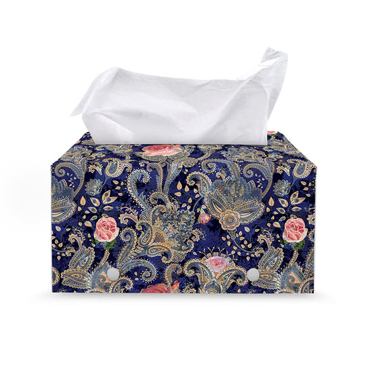 Indian Rose Paisley Pattern Print Leather Tissue Box Cover