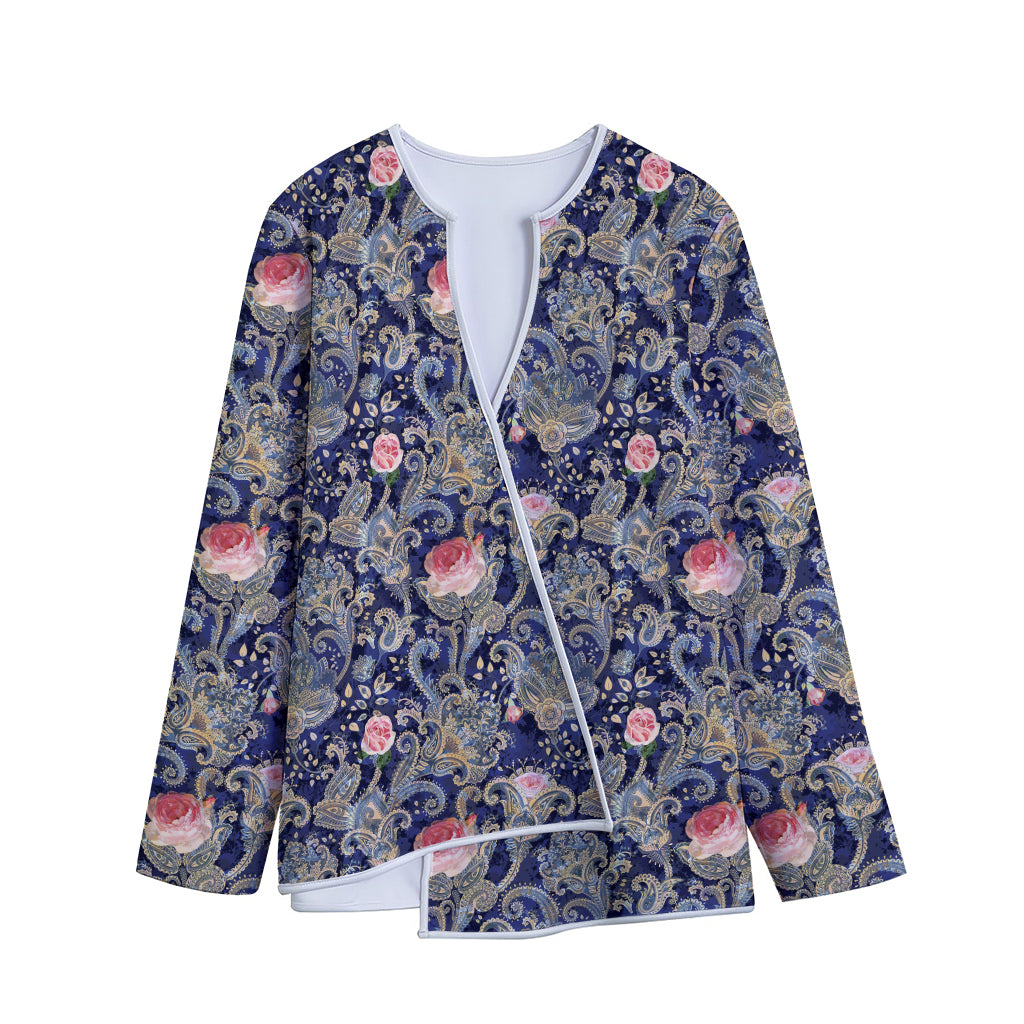 Indian Rose Paisley Pattern Print Long Sleeve Short Coat