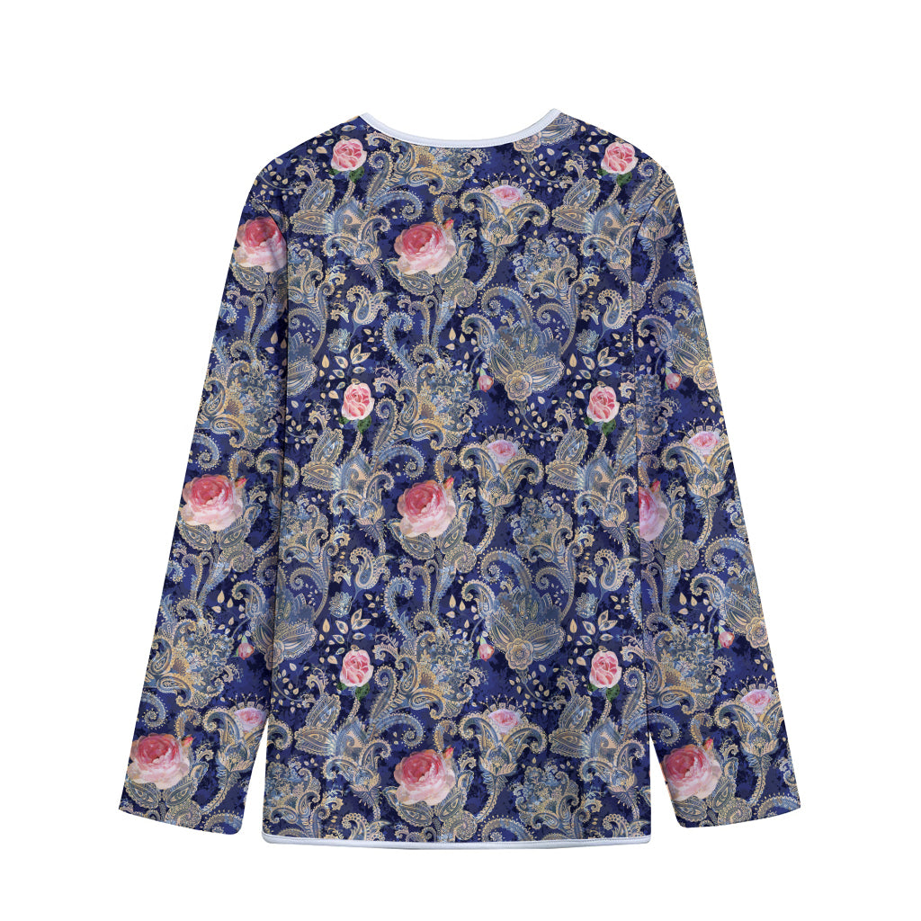 Indian Rose Paisley Pattern Print Long Sleeve Short Coat