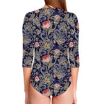 Indian Rose Paisley Pattern Print Long Sleeve Swimsuit