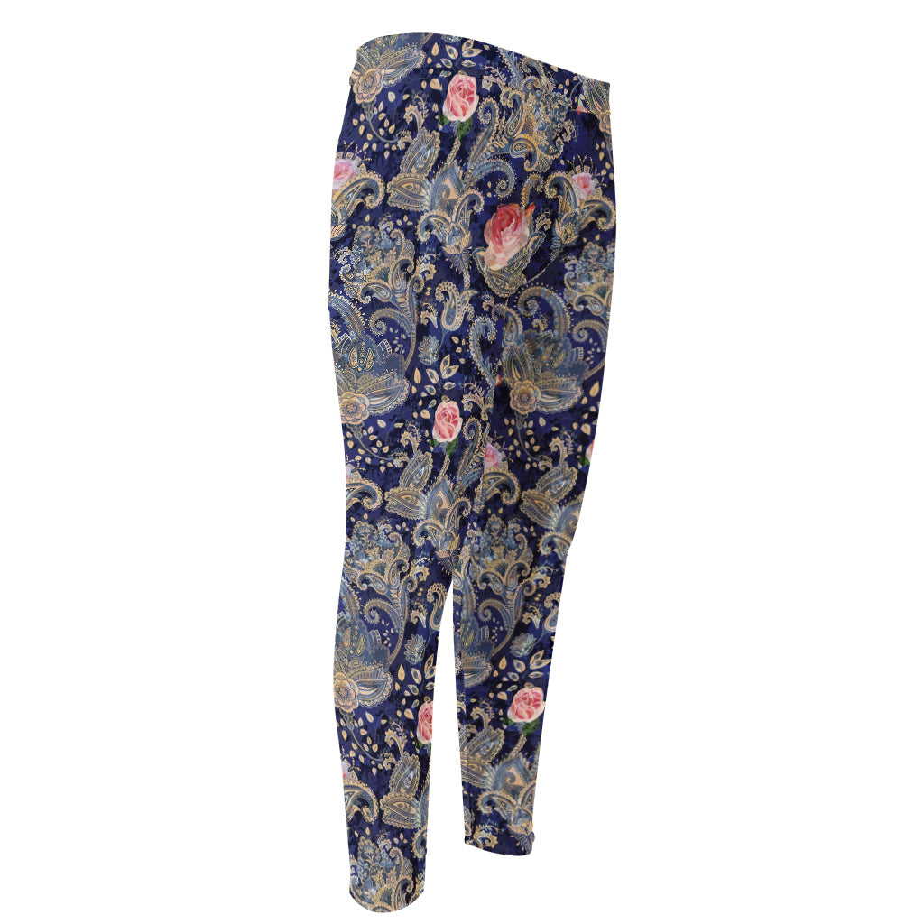 Indian Rose Paisley Pattern Print Men's Compression Pants